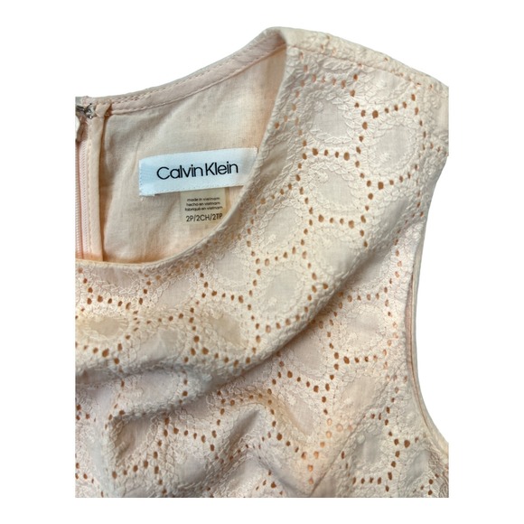 Calvin Klein Pink Eyelet Sleeveless Fit & Flare Cotton Dress 2P - Picture 2 of 6